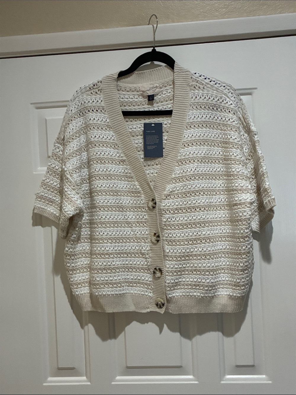 Universal Thread Cream/oatmeal Open-Weave Short Sleeve Cardigan